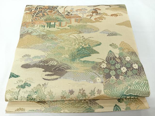 平和屋着物◎八寸名古屋帯 風景文 金糸 正絹 逸品 CABM8534nb