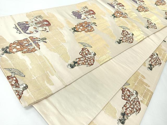平和屋着物◎六通柄袋帯 人物文 金糸 正絹 逸品 CABM8541nb