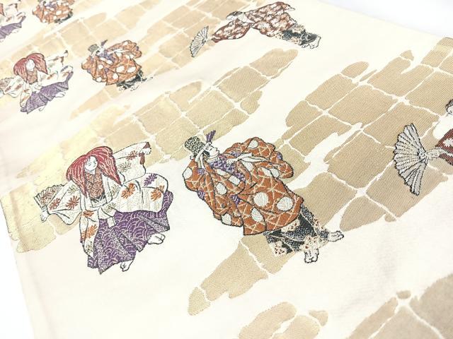 平和屋着物◎六通柄袋帯 人物文 金糸 正絹 逸品 CABM8541nb