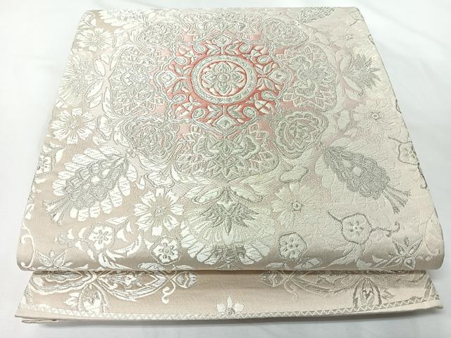 平和屋着物◎六通柄袋帯 唐織 更紗草花文 銀糸 正絹 逸品 CABM8542nb