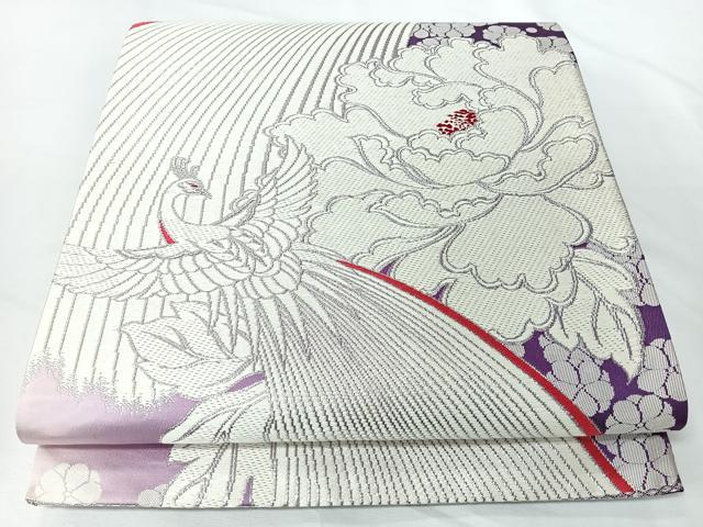 平和屋着物◎全通柄袋帯 牡丹鳳凰文 銀糸 正絹 逸品 CABM8546nb