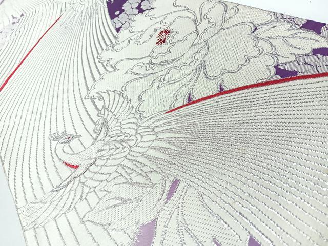 平和屋着物◎全通柄袋帯 牡丹鳳凰文 銀糸 正絹 逸品 CABM8546nb