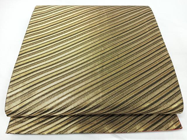 平和屋着物◎両面 全通柄袋帯 斜線文 金糸 正絹 逸品 CABM8576nb