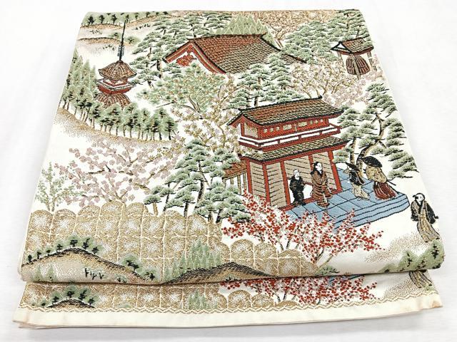 平和屋着物◎六通柄袋帯 人物風景文 金糸 正絹 逸品 CABM8584nb