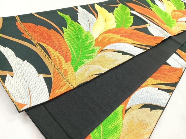 平和屋着物◎六通柄袋帯 草木文 黒地 金糸 正絹 逸品 CABM8587nb