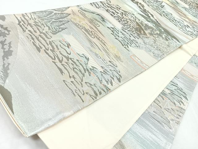 平和屋着物◎西陣 六通柄袋帯 風景文 錦プラチナ箔 証紙付き 正絹 逸品 未使用 CABM8590nb