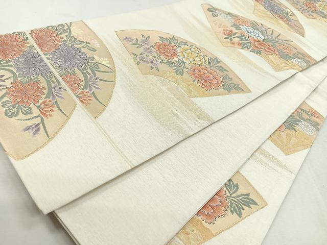平和屋着物◎明綴 袋帯 彩花扇面 金糸 正絹 逸品 CABM8607nb