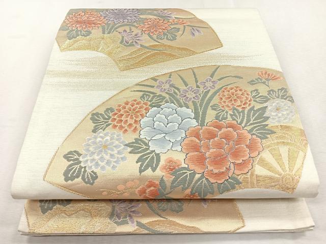 平和屋着物◎明綴 袋帯 彩花扇面 金糸 正絹 逸品 CABM8607nb