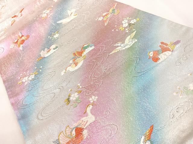 平和屋着物◎六通柄袋帯 唐織 流水鴛鴦草花文 金銀糸 正絹 逸品 CABM8618nb