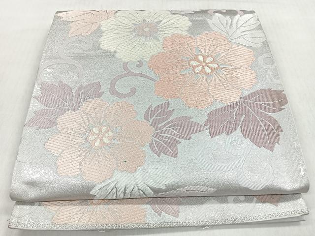 平和屋着物◎六通柄袋帯 唐織 上品錦 花唐草文 銀糸 正絹 逸品 CABM8624nb