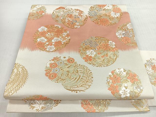 平和屋着物◎九寸名古屋帯 唐織 草花丸文 金銀糸 正絹 逸品 CABM8635nb