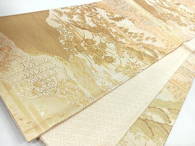平和屋着物◎佐賀錦 六通柄袋帯 風景文 金糸 正絹 逸品 未使用 CABM8639nb