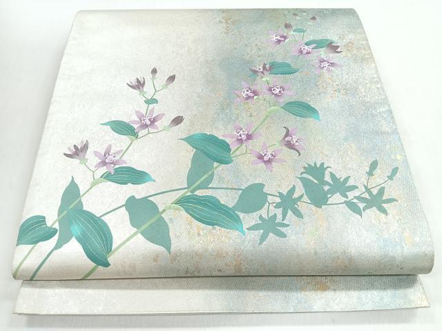 平和屋着物◎太鼓柄袋帯 草花文 金銀糸 引箔 正絹 逸品 CABM8647nb