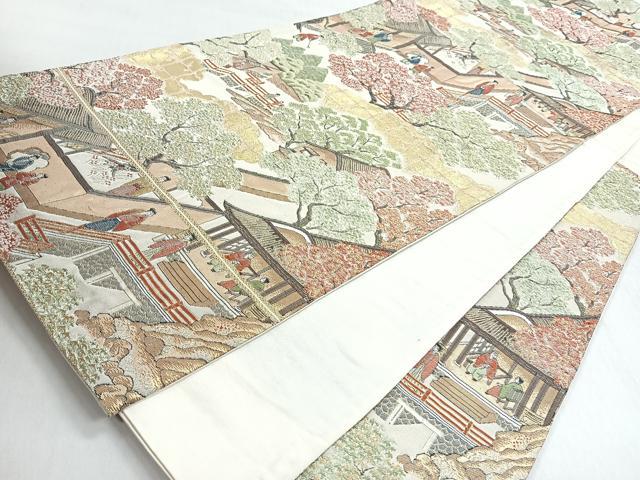 平和屋着物◎六通柄袋帯 人物風景文 金糸 正絹 逸品 CABM8653nb