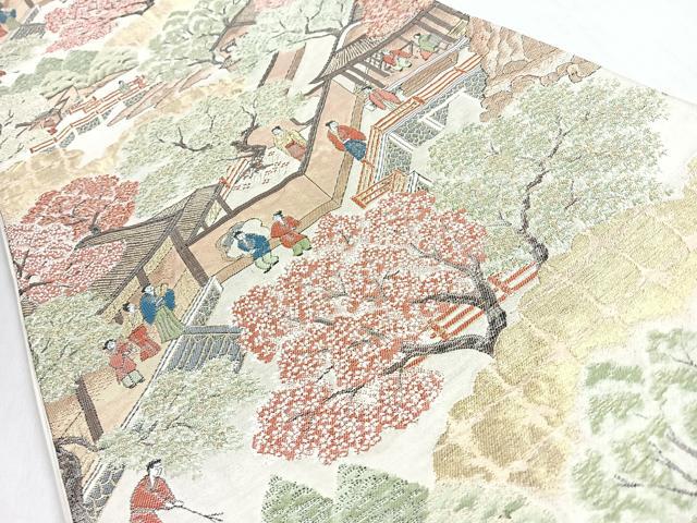 平和屋着物◎六通柄袋帯 人物風景文 金糸 正絹 逸品 CABM8653nb