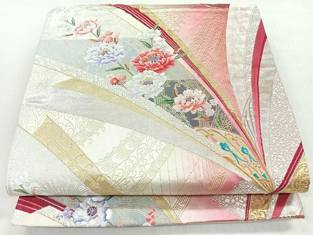 平和屋着物◎六通柄袋帯 唐織 草花文 金銀糸 正絹 逸品 CABM8658nb