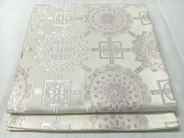 平和屋着物◎六通柄袋帯 更紗花文 銀糸 正絹 逸品 CABM8678nb