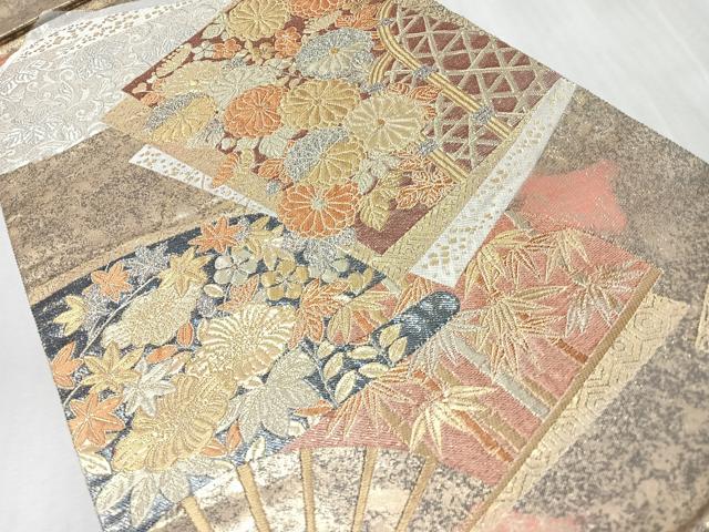 平和屋着物◎六通柄袋帯 色紙檜扇文 金銀糸 正絹 逸品 CABM8690nb