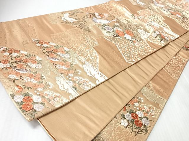 平和屋着物◎六通柄袋帯 唐織 花地紙屏風紋 金糸 正絹 逸品 CABM8694nb