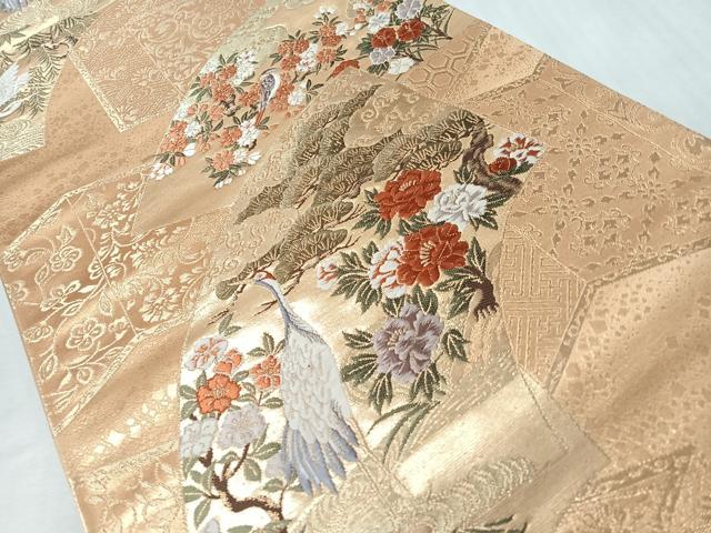 平和屋着物◎六通柄袋帯 唐織 花地紙屏風紋 金糸 正絹 逸品 CABM8694nb