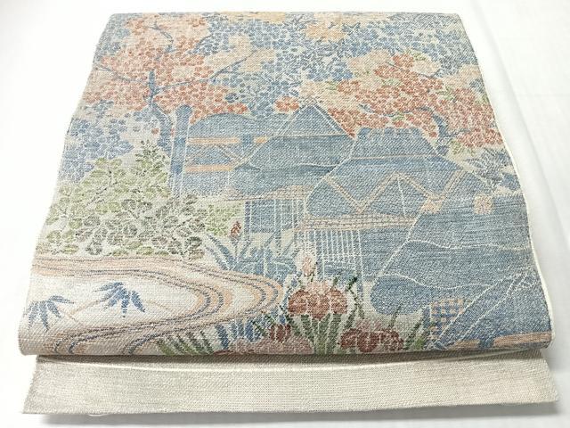 平和屋着物◎太鼓柄袋帯 風景文 金糸 正絹 逸品 CABM8695nb