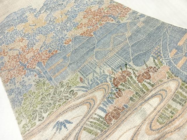 平和屋着物◎太鼓柄袋帯 風景文 金糸 正絹 逸品 CABM8695nb