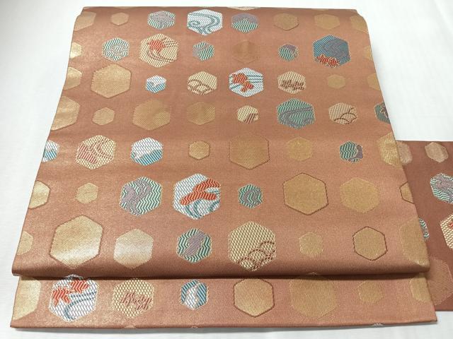 平和屋着物◎九寸名古屋帯 流水草花文 金糸 正絹 逸品 CABM8697nb