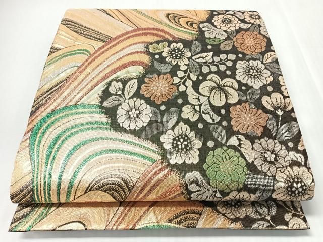 平和屋着物◎六通柄袋帯 高雅 草花文 金銀糸 正絹 逸品 CABM8701nb