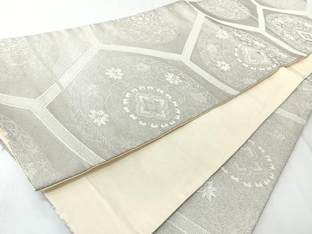 平和屋着物◎全通柄袋帯 亀甲更紗花文 銀糸 正絹 逸品 CABM8703nb