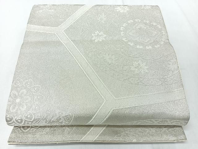 平和屋着物◎全通柄袋帯 亀甲更紗花文 銀糸 正絹 逸品 CABM8703nb