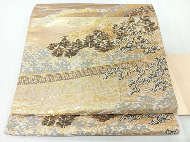 平和屋着物◎九寸名古屋帯 風景文 金糸 正絹 逸品 CABM8710nb