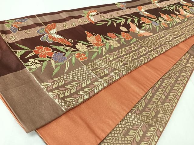 平和屋着物◎六通柄袋帯 唐織 花蝶文 金糸 正絹 逸品 CABM8711nb