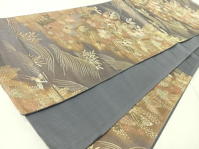 平和屋着物◎六通柄袋帯 流水草木飛鳥文 金糸 正絹 逸品 CABM8715nb