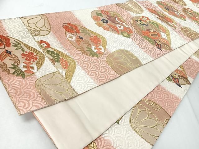 平和屋着物◎六通柄袋帯 唐織 松竹梅宝尽し文 金糸 正絹 逸品 CABM8720nb