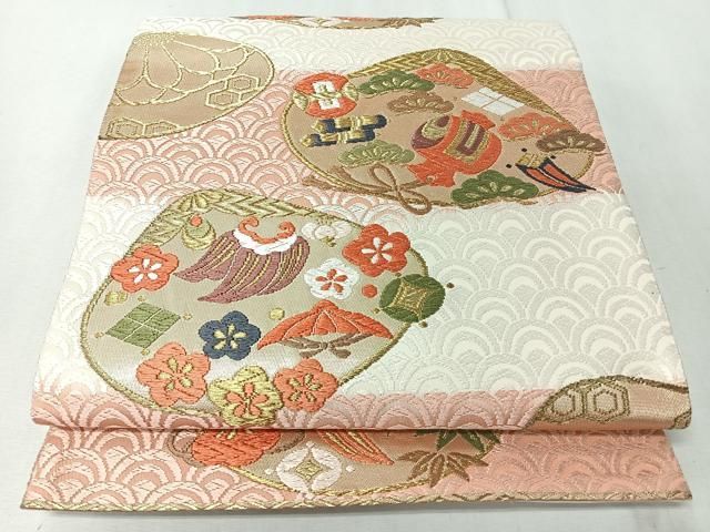 平和屋着物◎六通柄袋帯 唐織 松竹梅宝尽し文 金糸 正絹 逸品 CABM8720nb