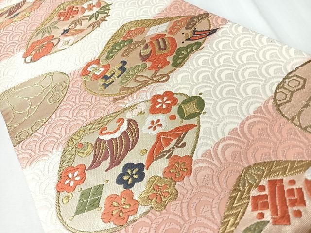 平和屋着物◎六通柄袋帯 唐織 松竹梅宝尽し文 金糸 正絹 逸品 CABM8720nb