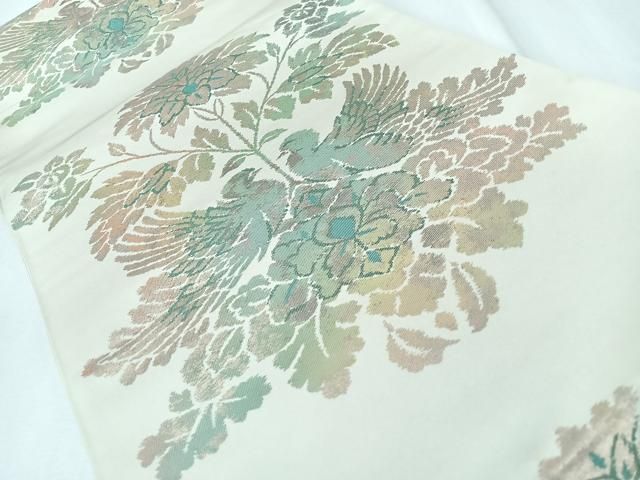 平和屋着物◎六通柄 本袋帯 向かい鳥 草花文 金糸 正絹 逸品 CABM8725nb
