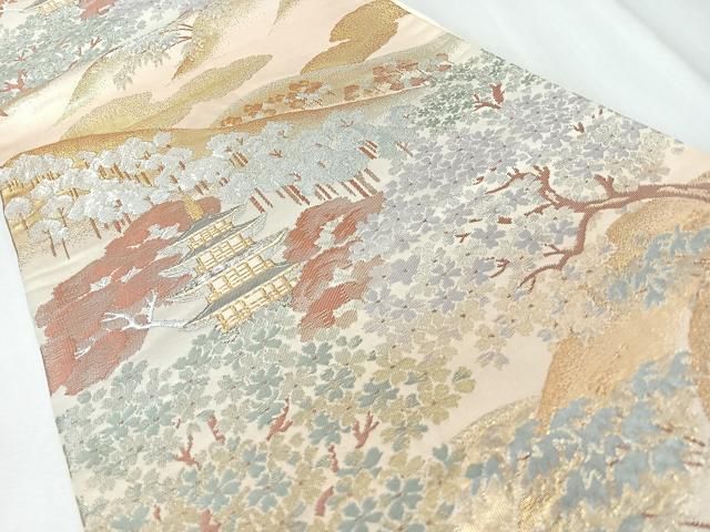 平和屋着物◎六通柄袋帯 遠山風景文 金銀糸 正絹 逸品 CABM8727nb