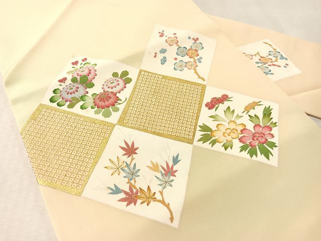 平和屋着物●塩瀬 九寸名古屋帯 菱花文 金彩 正絹 逸品 CABM8802vp