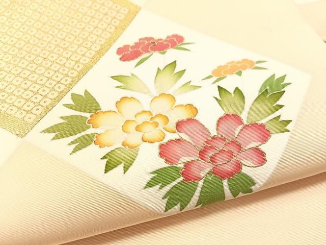 平和屋着物●塩瀬 九寸名古屋帯 菱花文 金彩 正絹 逸品 CABM8802vp