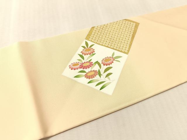 平和屋着物●塩瀬 九寸名古屋帯 菱花文 金彩 正絹 逸品 CABM8802vp