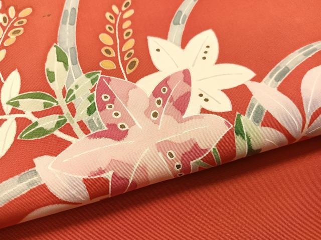 平和屋着物●塩瀬 九寸名古屋帯 草花文 正絹 逸品 CABM8806vp