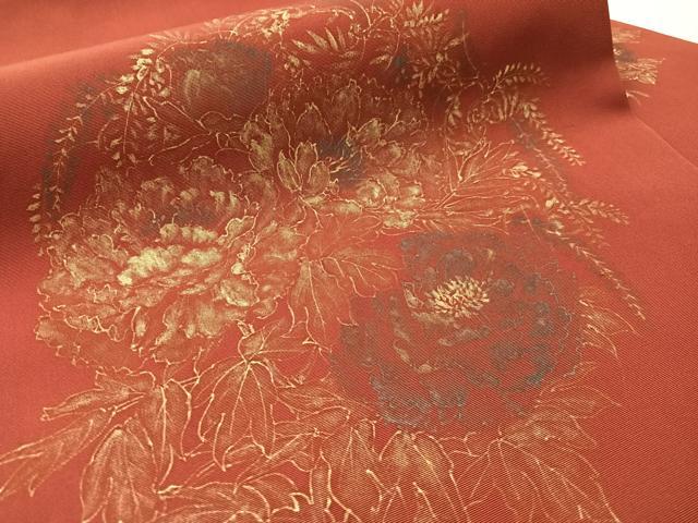 平和屋着物●塩瀬 九寸名古屋帯 作家物 牡丹丸文 紅海老茶色 金彩 正絹 逸品 CABM8811vp