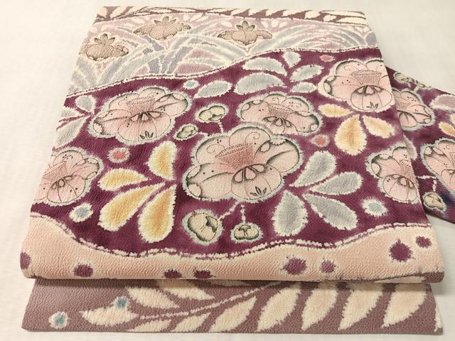 平和屋着物●九寸名古屋帯 作家物 手描き 絞り 辻が花 鬼しぼ縮緬 正絹 逸品 CABM8812vp