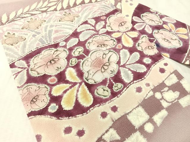 平和屋着物●九寸名古屋帯 作家物 手描き 絞り 辻が花 鬼しぼ縮緬 正絹 逸品 CABM8812vp