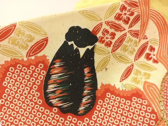 平和屋着物●アンティーク 大正ロマン 九寸名古屋帯 駒刺繍 宝尽し花文 金銀彩 正絹 逸品 CABM8813vp