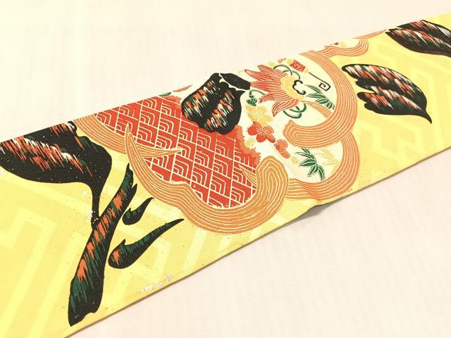 平和屋着物●アンティーク 大正ロマン 九寸名古屋帯 駒刺繍 宝尽し花文 金銀彩 正絹 逸品 CABM8813vp