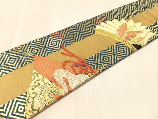 平和屋着物●アンティーク 大正ロマン 九寸名古屋帯 能面 翁 金銀糸 正絹 逸品 CABM8814vp