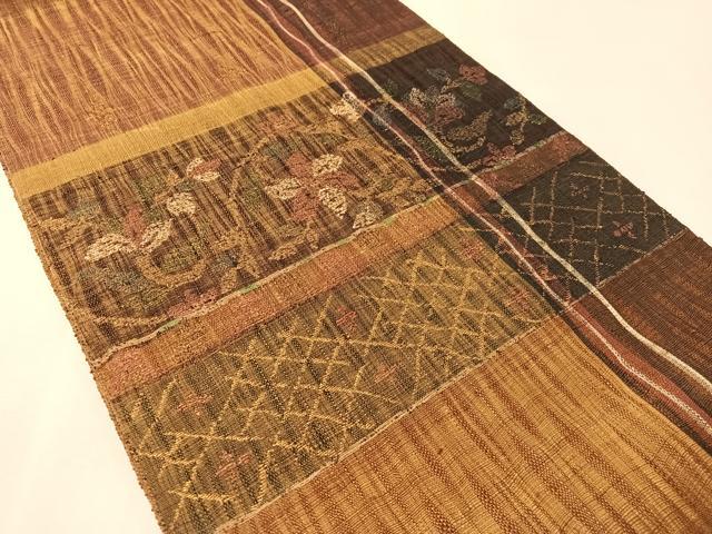 平和屋着物▽西陣 老舗 渡文謹製 手織 すくひ 太鼓柄袋帯 スリーシーズン 春夏秋 波衣 横段花唐草文 金糸 正絹 逸品 CABM8825vp