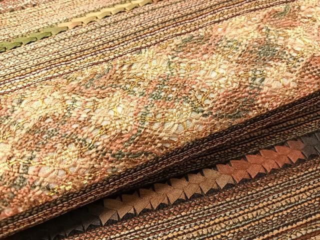 平和屋着物●六通柄袋帯 リボン織 横段文 金銀糸 正絹 逸品 CABM8851vp